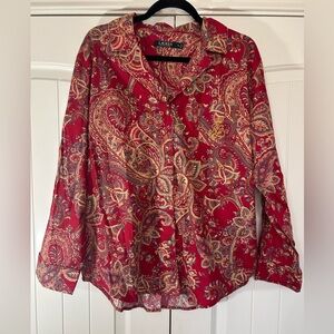 LAUREN Ralph Lauren Red/Gold Paisley Print Pajama Top. Size XL.